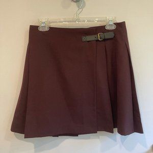 Eggplant-Colored Skirt with Leather Buckle Detail